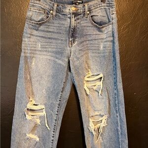 Fashion Nova Blue Denim Jeans with Brown Stitching